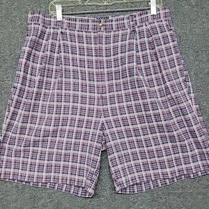 Mens Vintage 4 Pocket Hilfiger Red White Blue Plaid Shorts Size 34 X 7